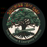 Southern Tree Care logo featuring a large tree with visible roots and a chainsaw, circular design with orange and green text indicating Tree Removal and Emergency Services