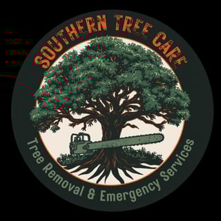 Southern Tree Care logo featuring a large tree with visible roots and a chainsaw, circular design with orange and green text indicating Tree Removal and Emergency Services
